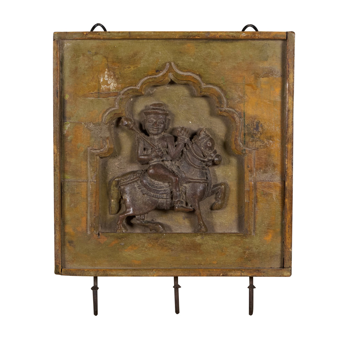 Carved Horseman Wood & Iron Wall Hook by Studio Vastu