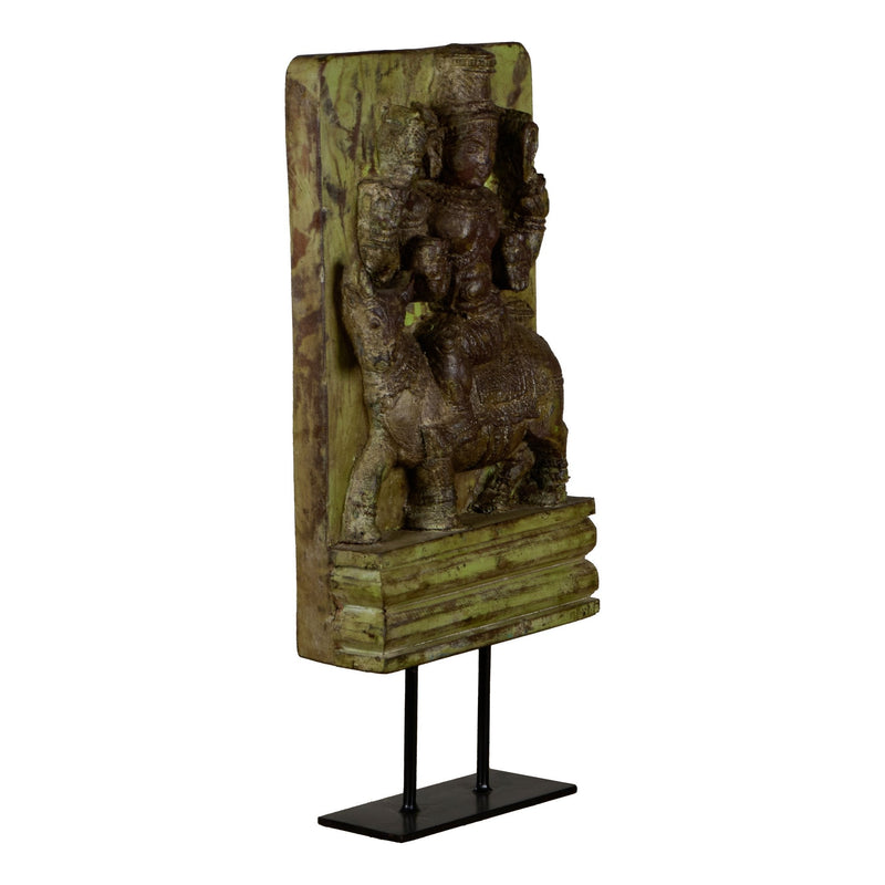 Carved Laxmi Wooden Relief Panel on Stand by Studio Vastu