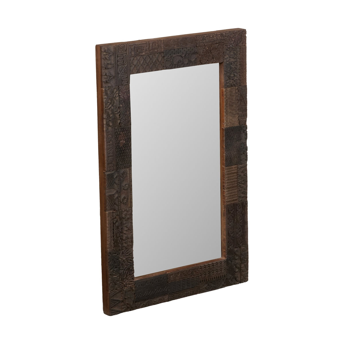 Carved Printing Block Wooden Mirror by Studio Vastu
