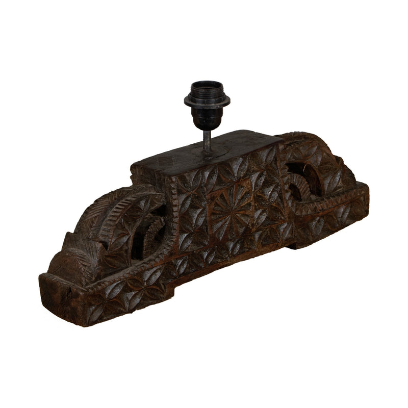 Carved Rosette Wood Lamp Base by Studio Vastu