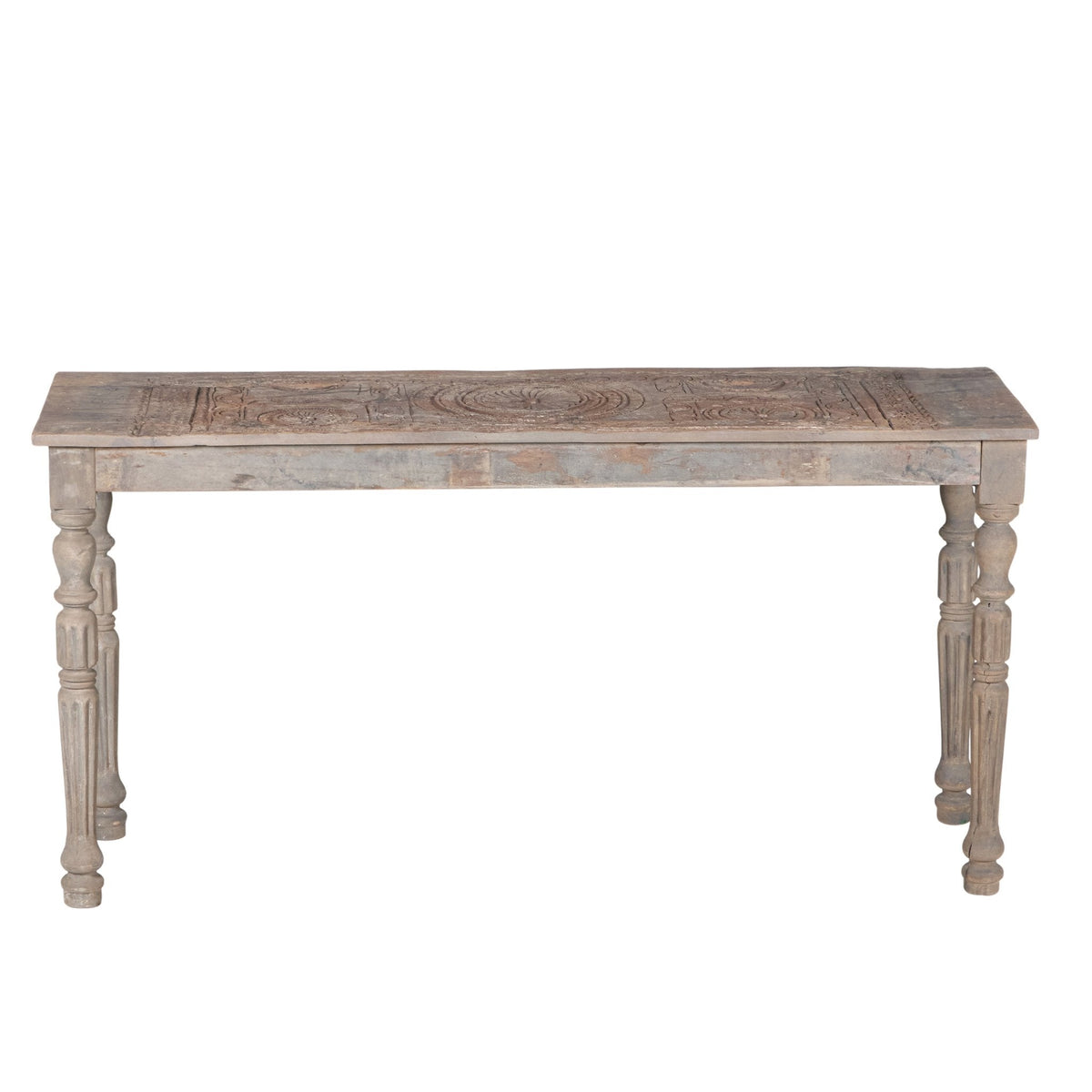Carved Teak Fluted Leg Console Table by Studio Vastu