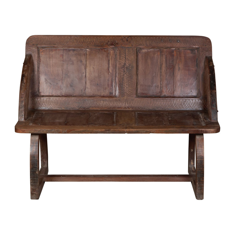 Carved Teak High-Back Bench by Studio Vastu