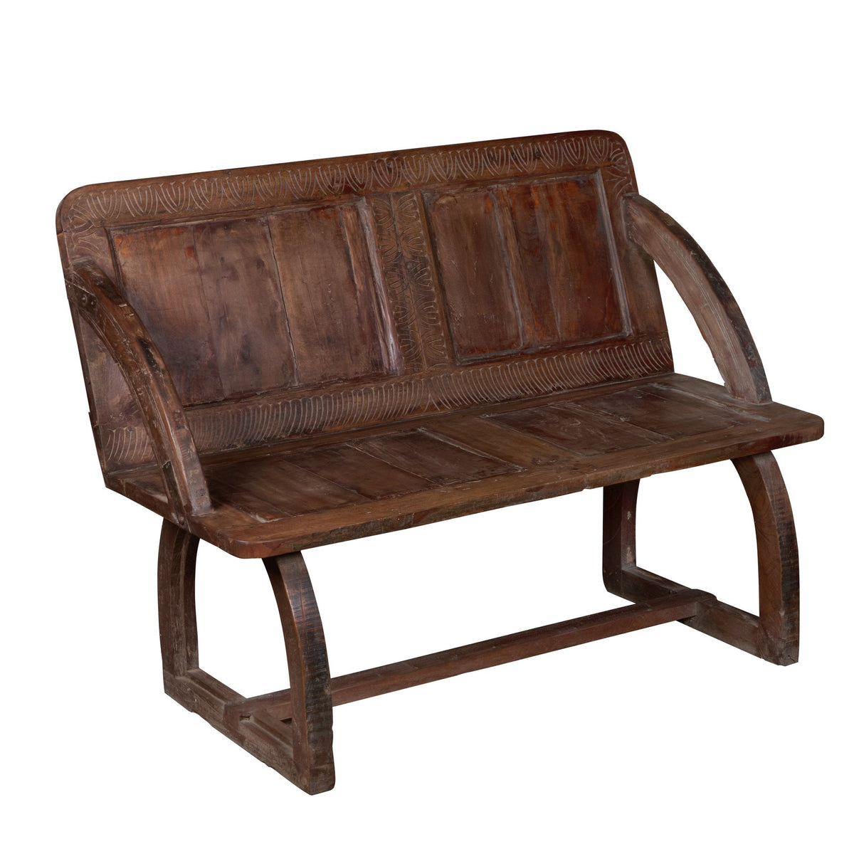 Carved Teak High-Back Bench by Studio Vastu