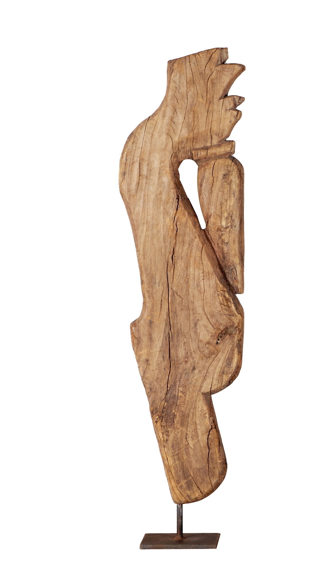Carved Wood Folk Art Fragment on Iron Stand by Studio Vastu
