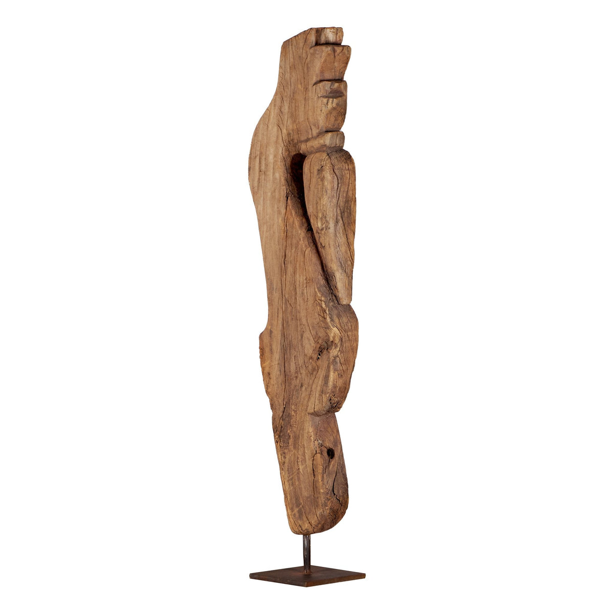 Carved Wood Folk Art Fragment on Iron Stand by Studio Vastu
