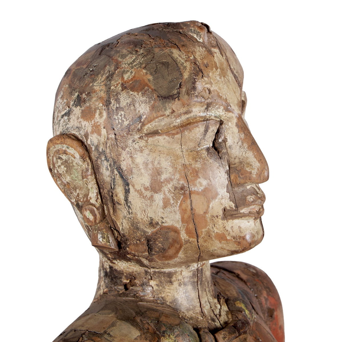 Carved Wood Folk Figure on Iron Stand by Studio Vastu