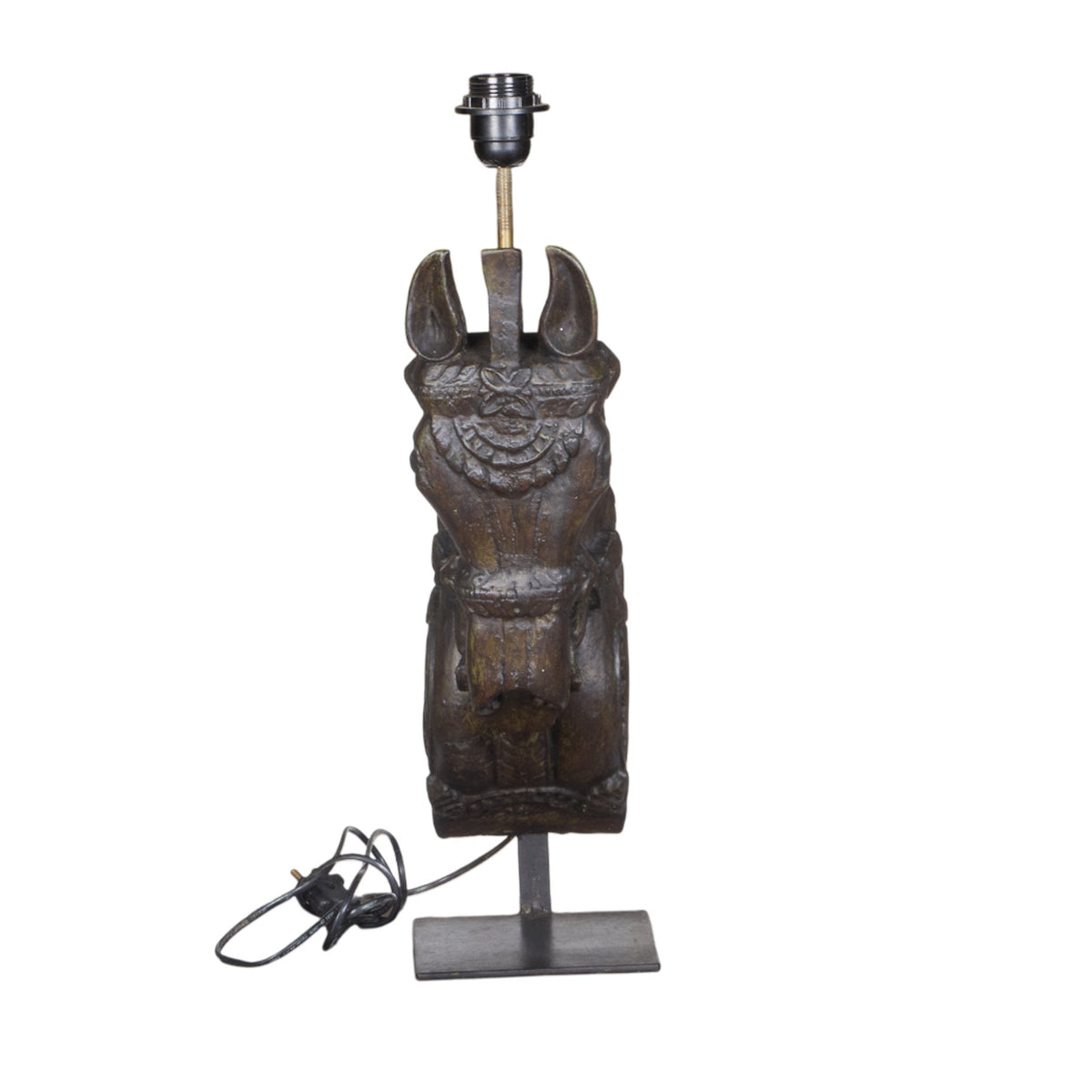 Carved Wood Horse Table Lamp by Studio Vastu