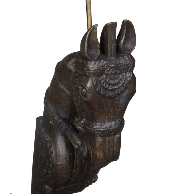 Carved Wood Horse Table Lamp by Studio Vastu