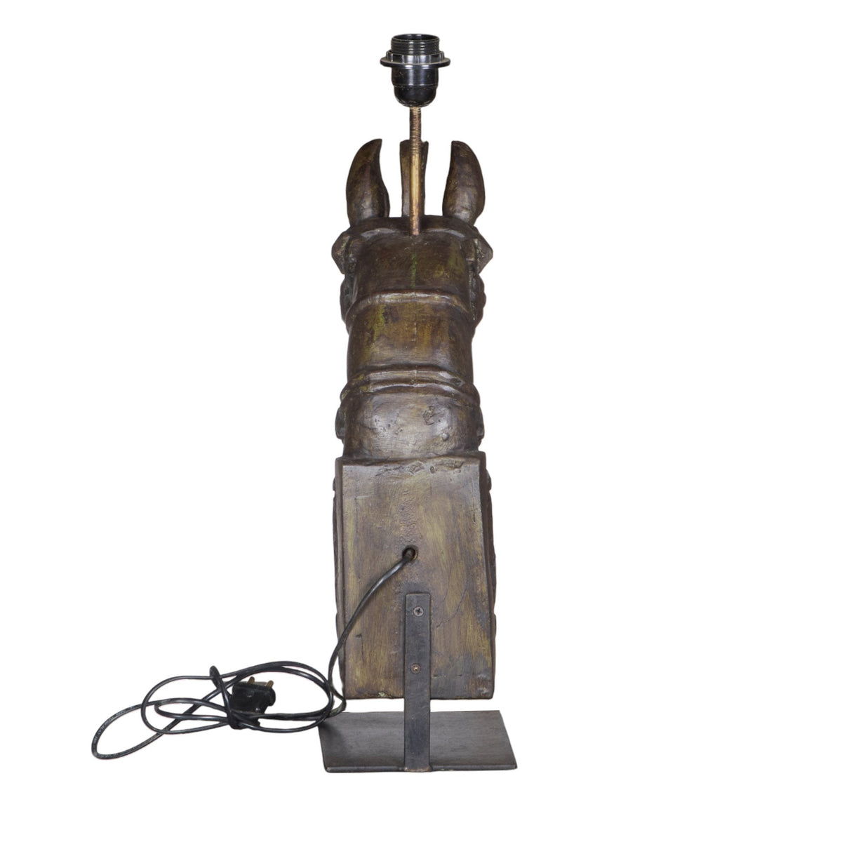 Carved Wood Horse Table Lamp by Studio Vastu