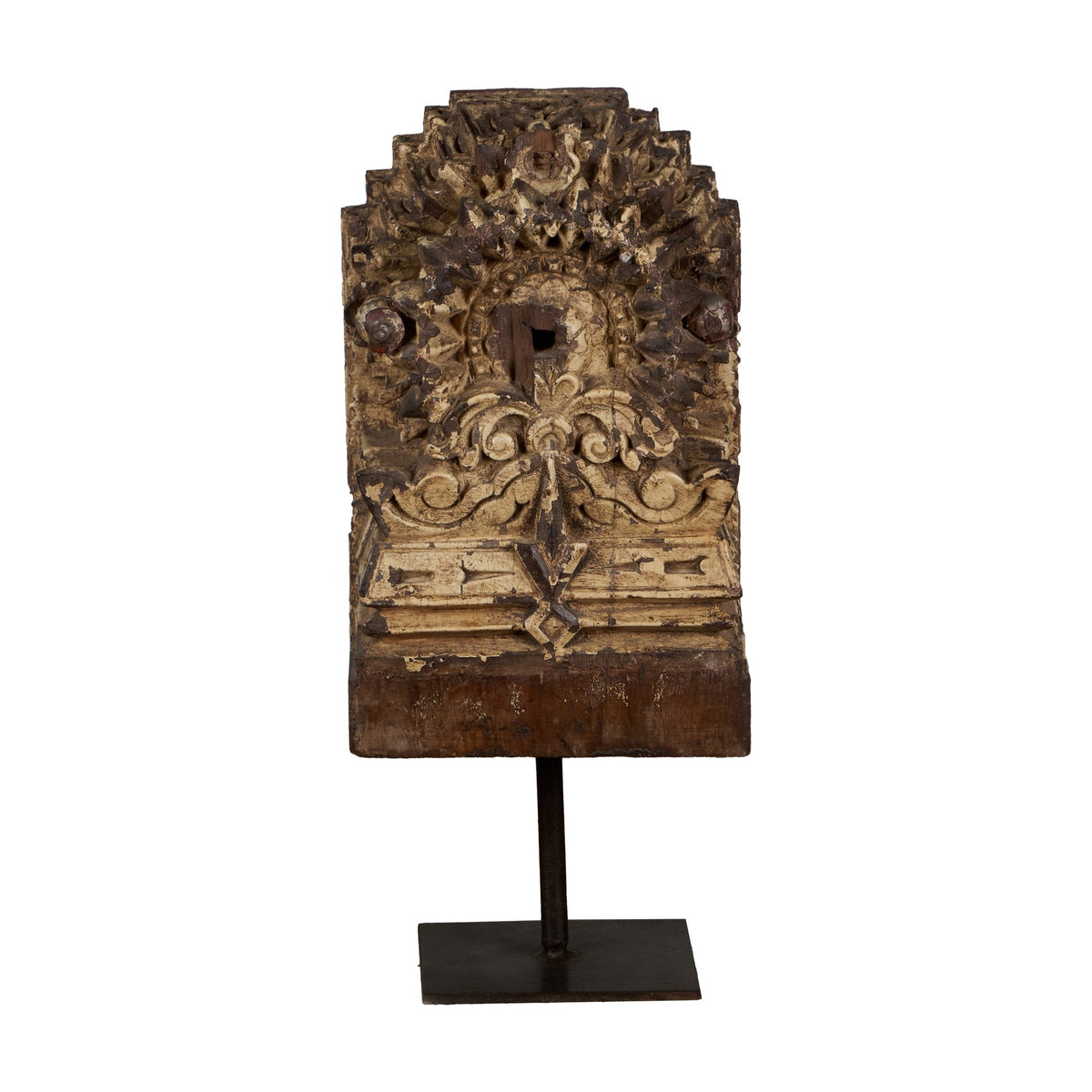 Carved Wood Jharokha-Style Accent Fragment on Iron Stand by Studio Vastu