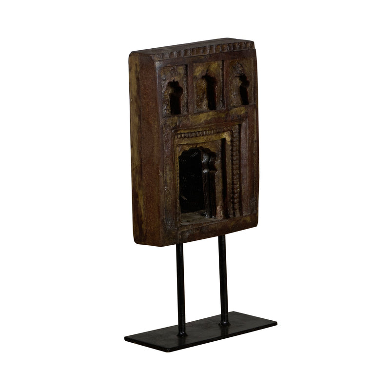 Carved Wood Jharokha-Style Accent Mirrored Accent on Stand by Studio Vastu