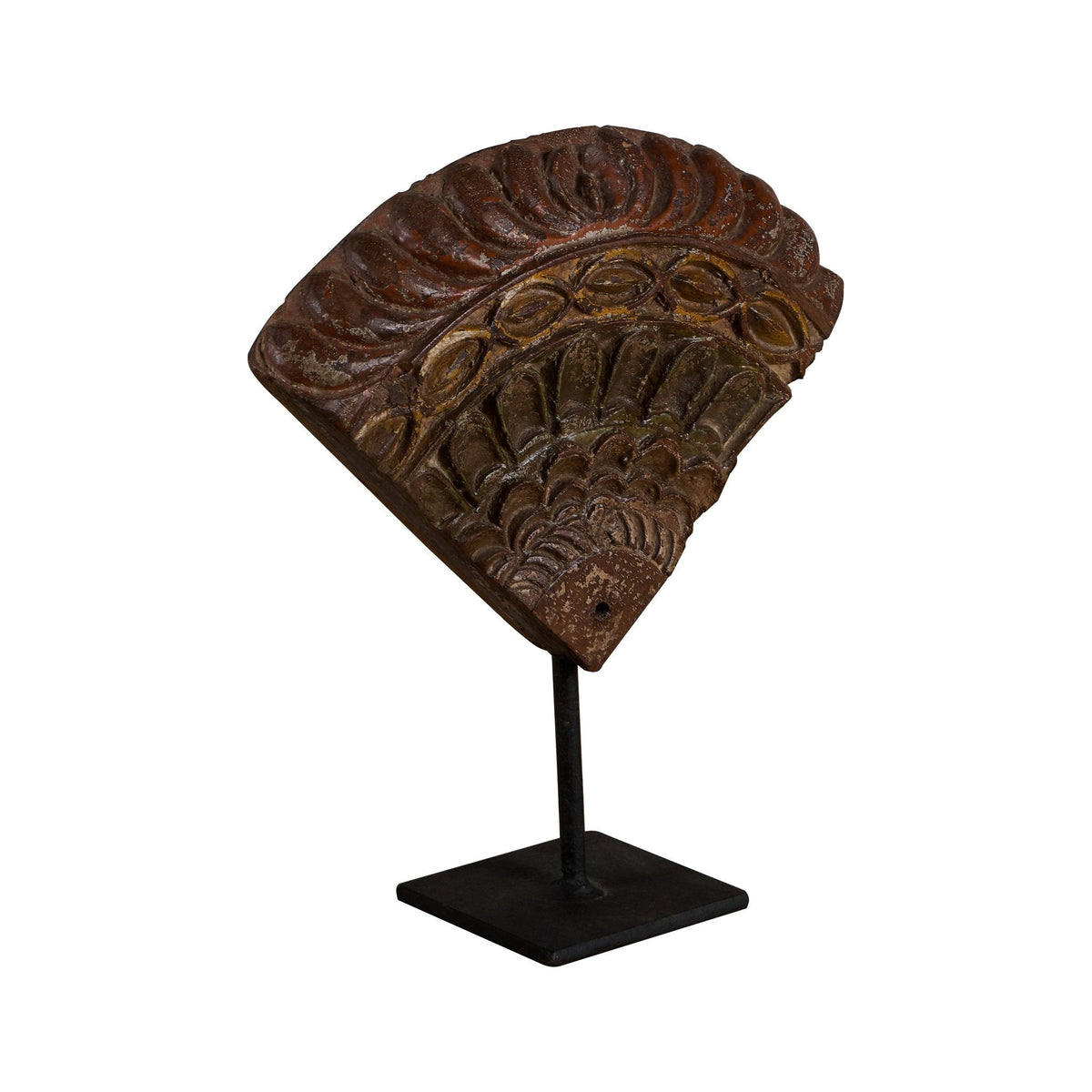 Carved Wooden Textile Block Fragments on Stand by Studio Vastu