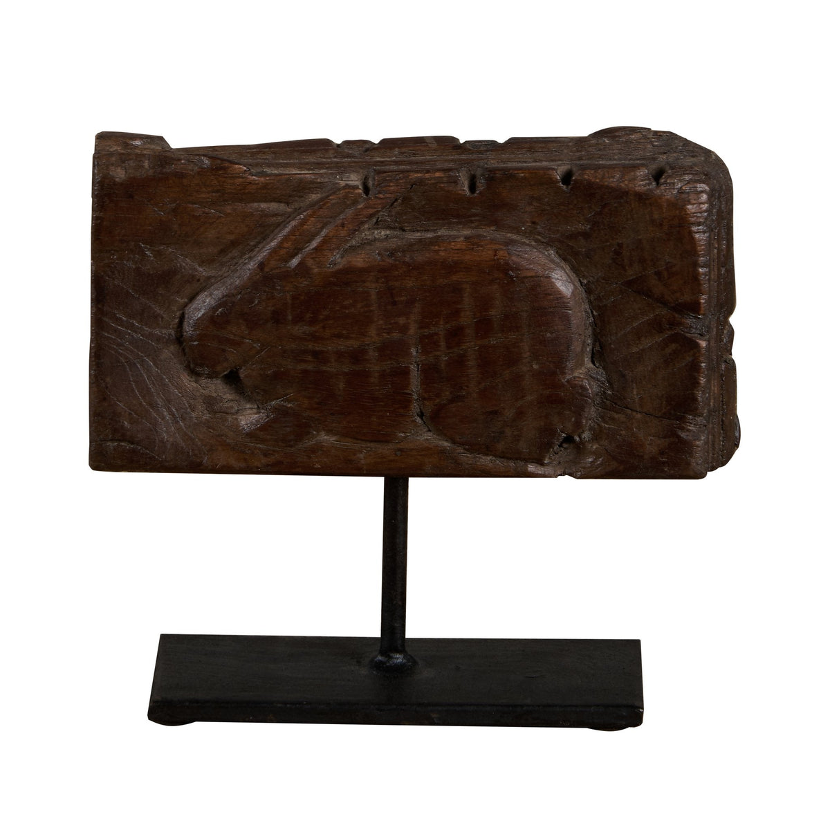 Carved Wooden Textile Block Fragments on Stand by Studio Vastu