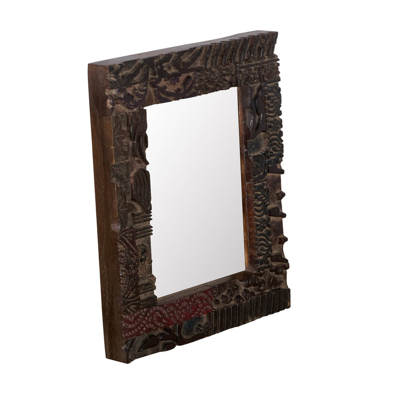 Carved Wooden Textile Block Mirror by Studio Vastu