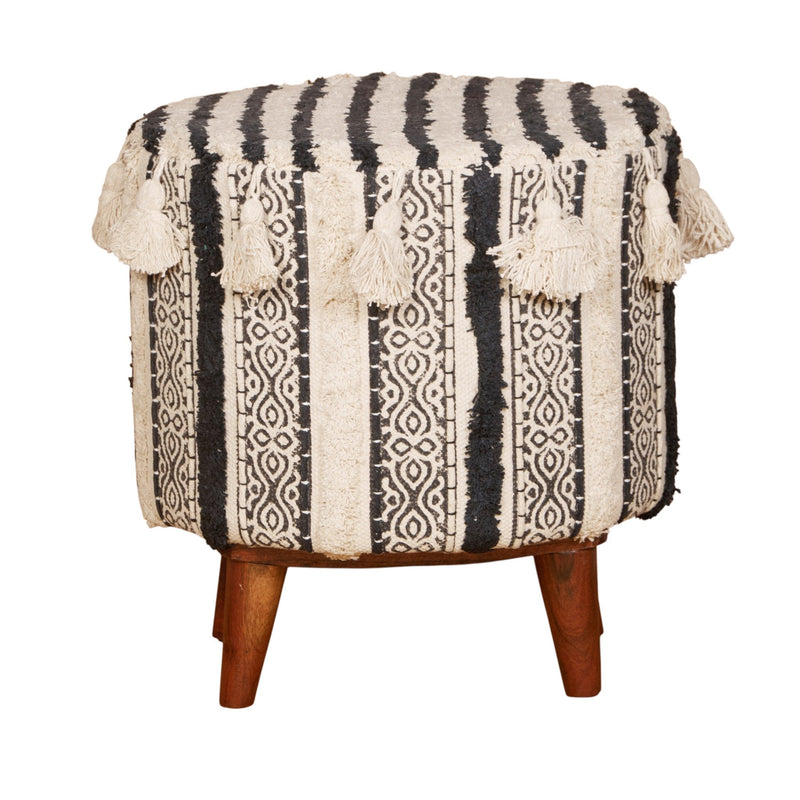 Cotton Wood Tasseled Pattern Stool by Studio Vastu