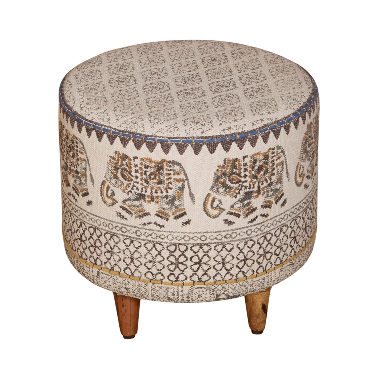 Elephant Motif Cotton Ottoman by Studio Vastu
