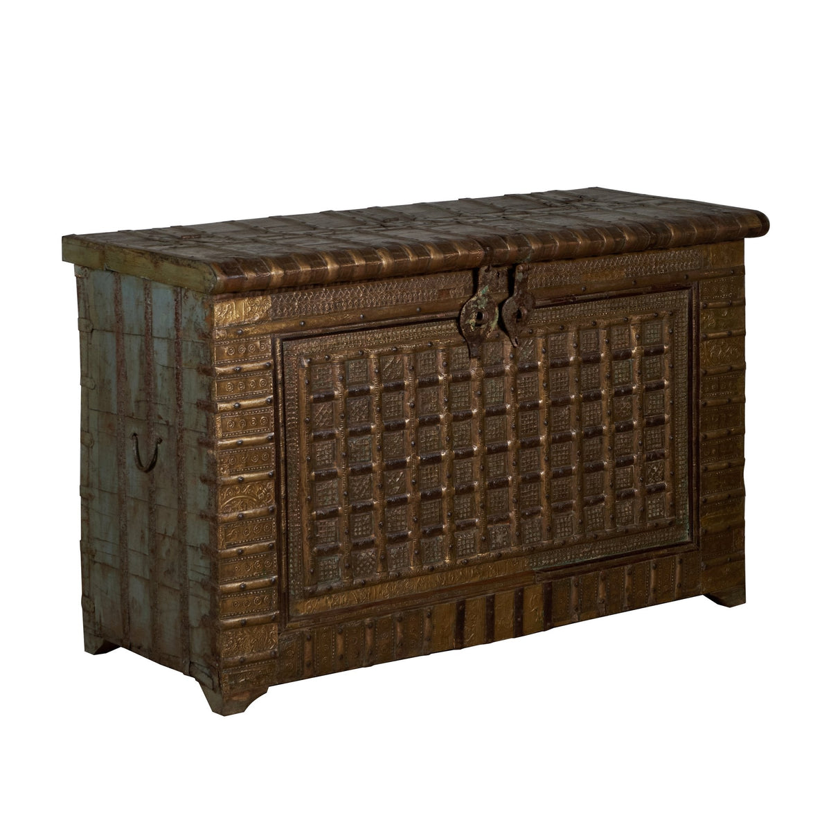 Embossed Brass and Wood Damchiya Chest by Studio Vastu