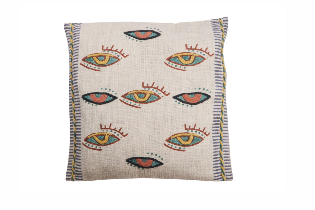 Embroidered Cotton Eye Motif Pillow Cover by Studio Vastu