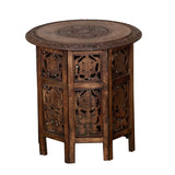 Floral Jali Wood Round Side Table by Studio Vastu