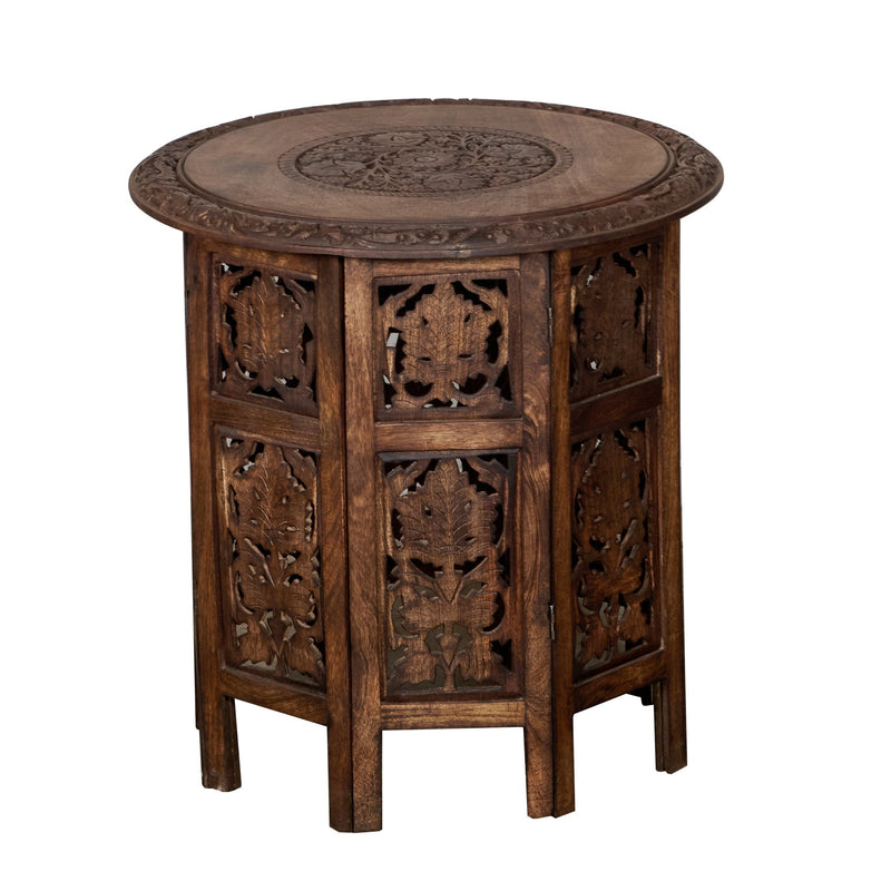 Floral Jali Wood Round Side Table by Studio Vastu