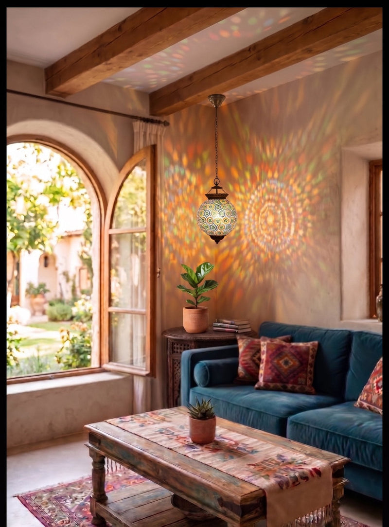 Floral Mosaic Glass Globe Pendant by Studio Vastu