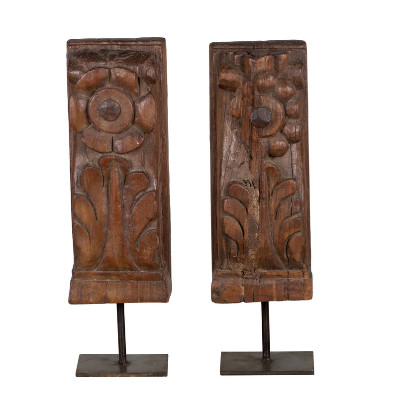 Floral Wood Carving Brackets on Iron Stands by Studio Vastu