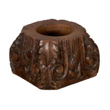 Foliate Carved Teak Wood Pedestal Base by Studio Vastu