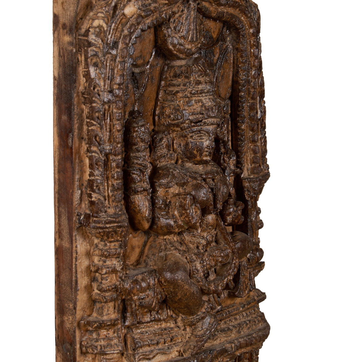 Hand-Carved Laxmi Wood Relief Panel by Studio Vastu