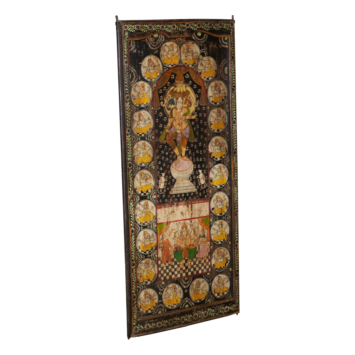 Hand-Painted Ganesha Haveli Wooden Door Panel by Studio Vastu
