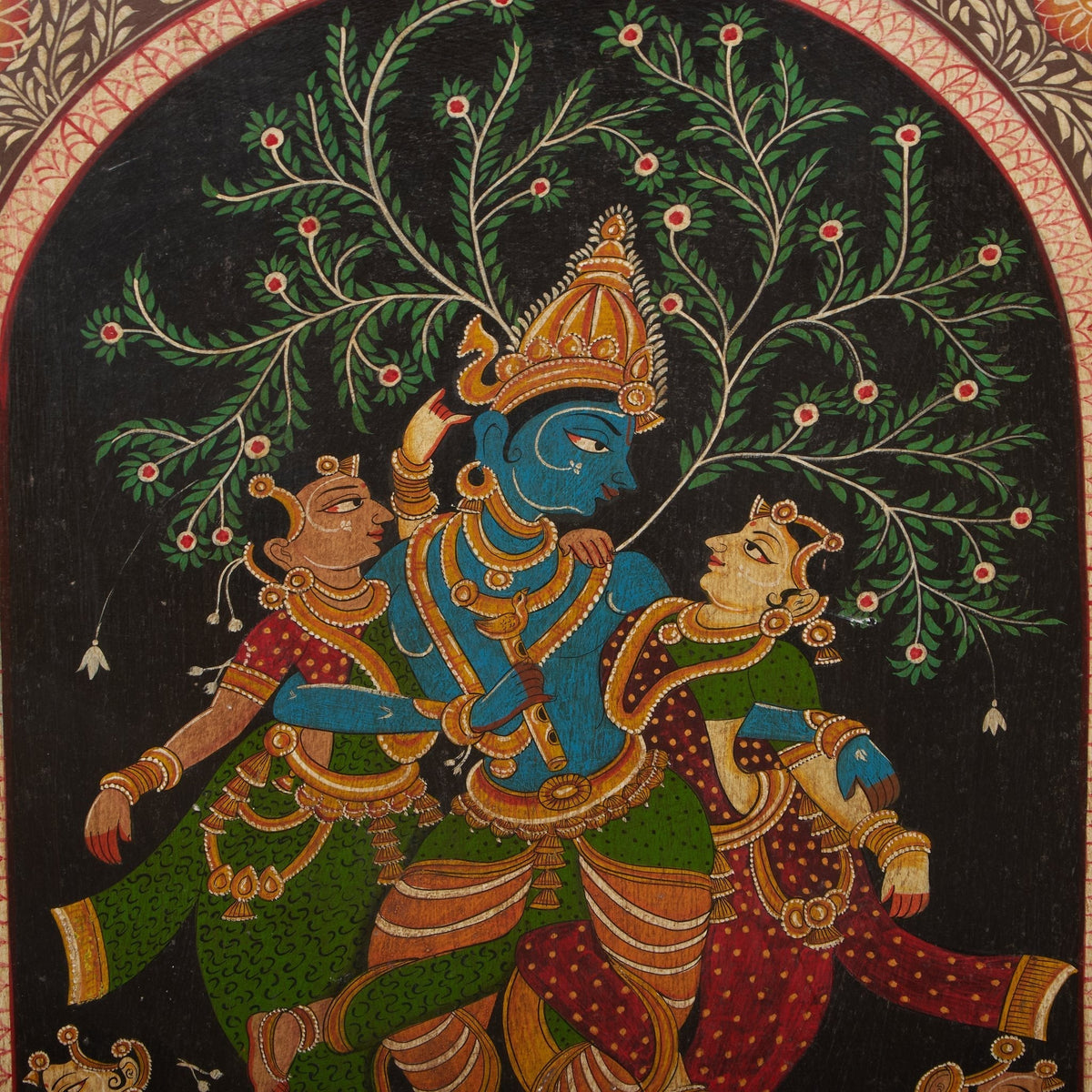 Hand-Painted Krishna and Gopis Wall Panel by Studio Vastu