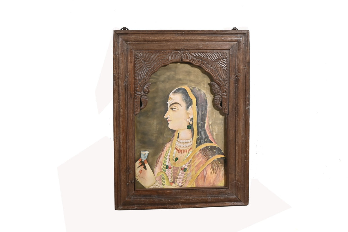 Hand-Painted Lady with Cup Wall Art