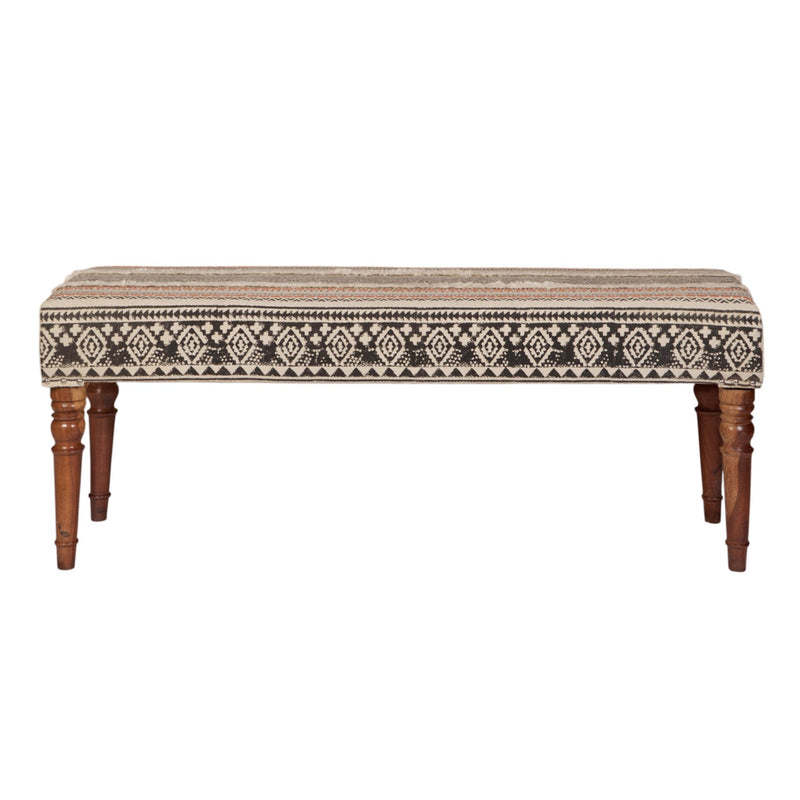 Handwoven Dhurrie Turned Wood Bench by Studio Vastu