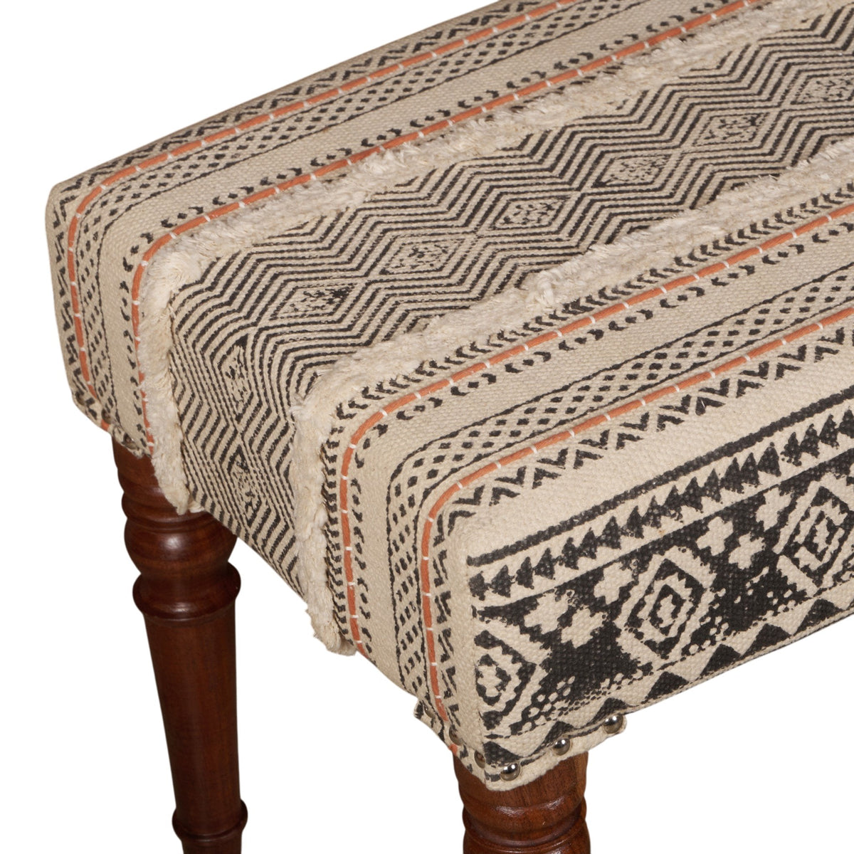 Handwoven Dhurrie Turned Wood Bench by Studio Vastu