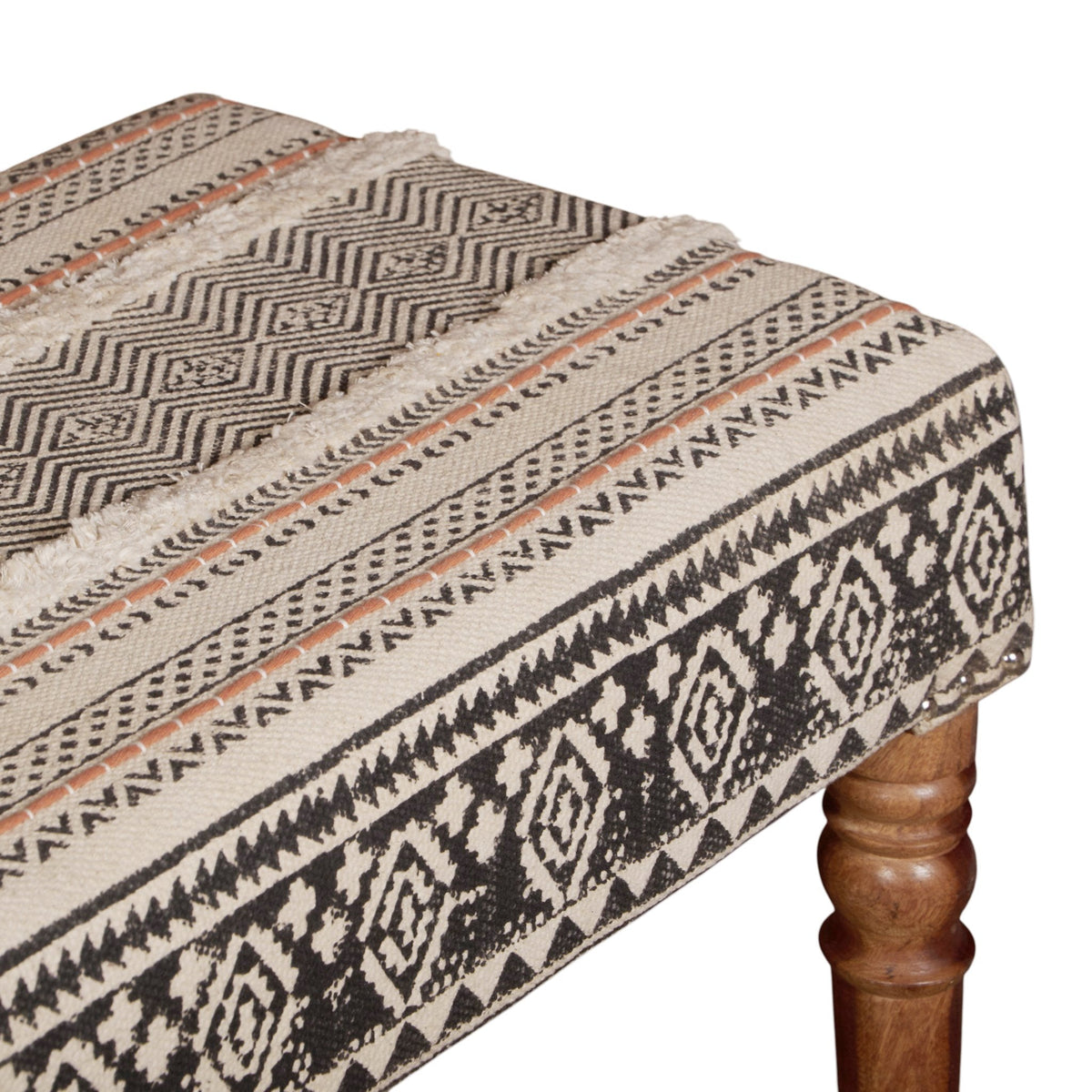 Handwoven Dhurrie Turned Wood Bench by Studio Vastu
