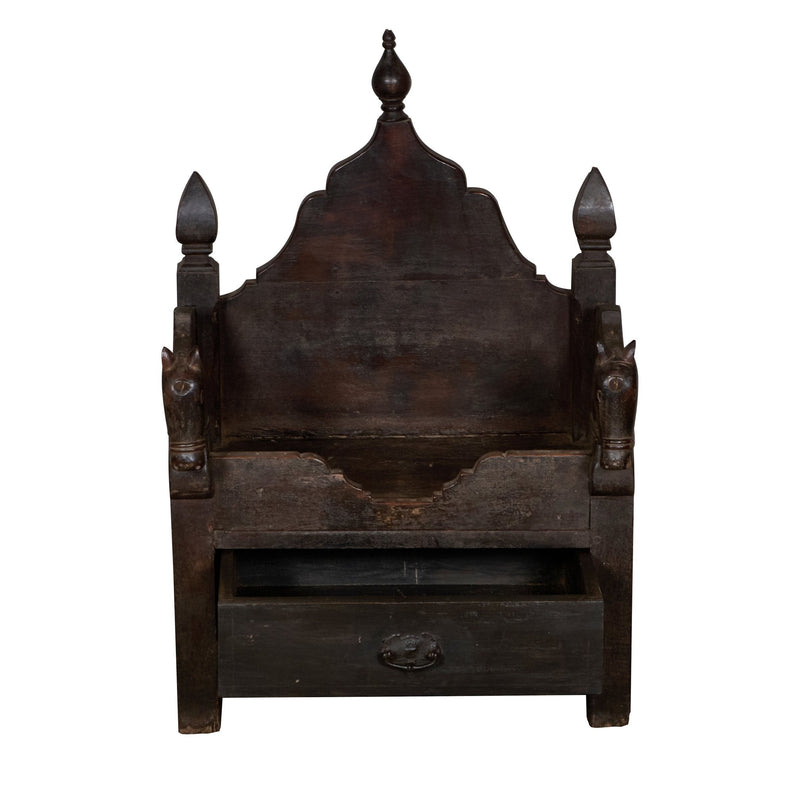 Horse-Motif Wood Singhasan Throne by Studio Vastu
