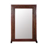 Iron-Studded Carved Wood Floor Mirror by Studio Vastu