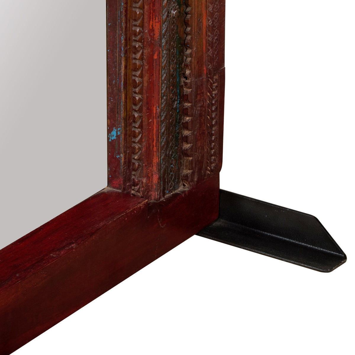 Iron-Studded Carved Wood Floor Mirror by Studio Vastu