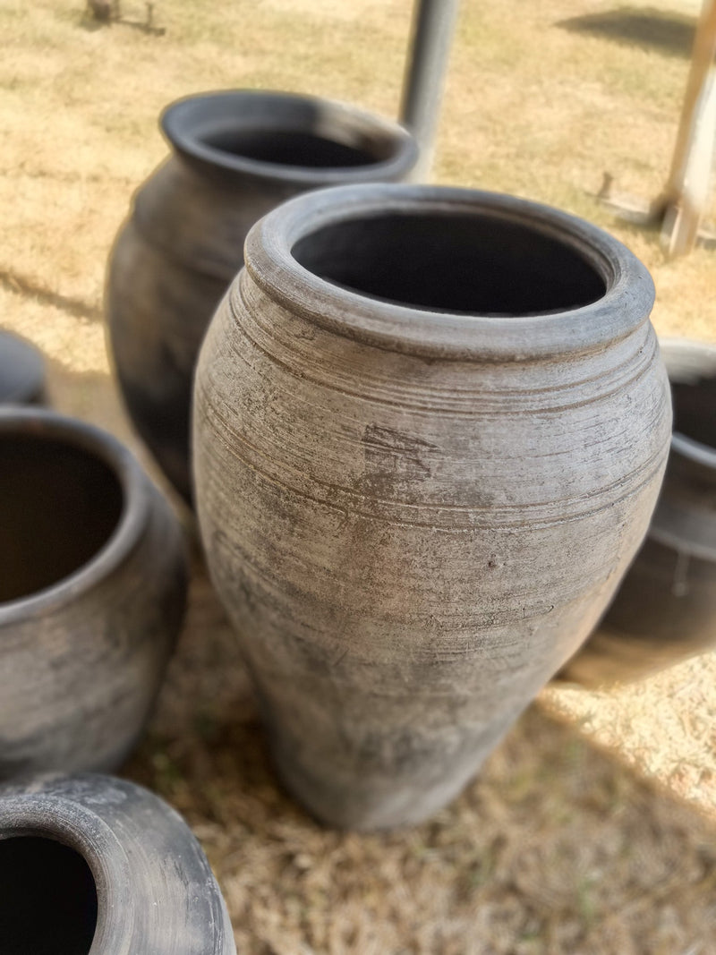 Large Grey Vintage Clay Pot by Studio Vastu