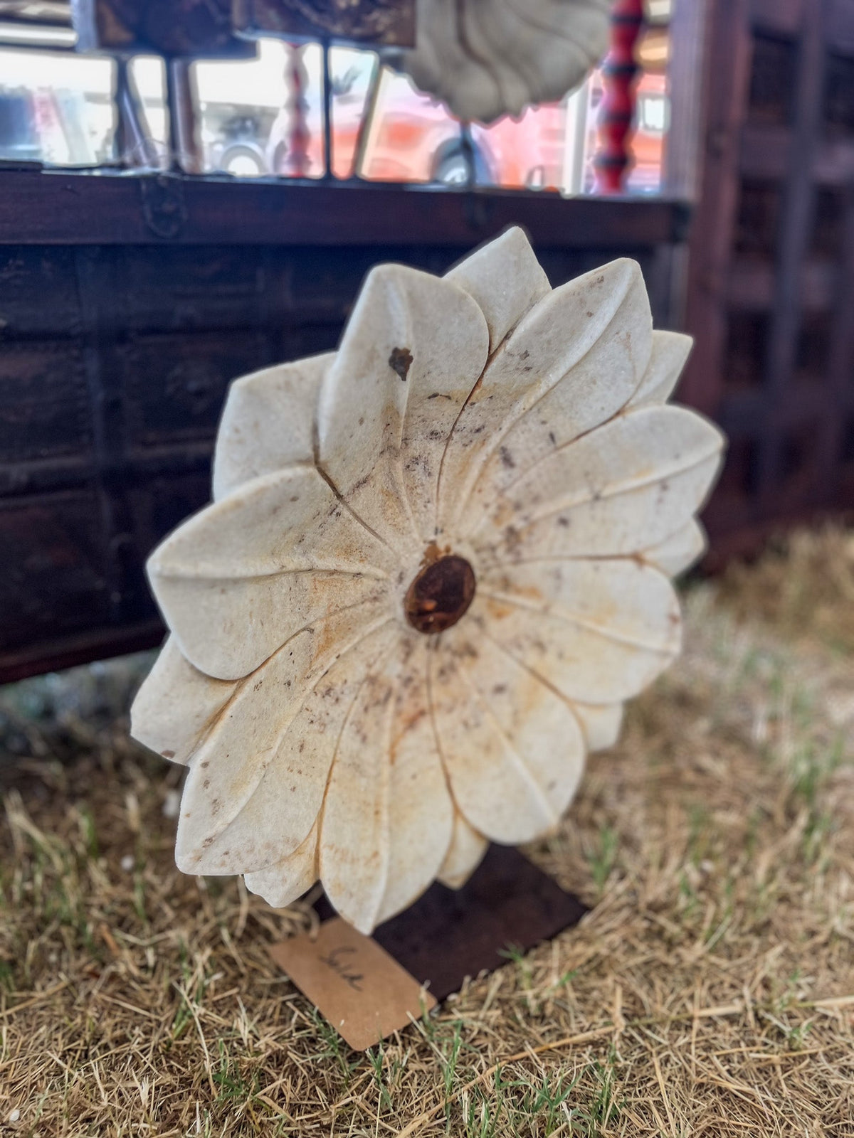 Marble Lotus Flower on Iron Stand by Studio Vastu