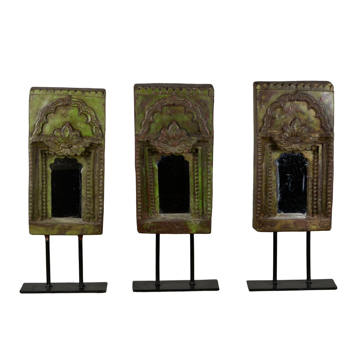Moss Green Vintage Jharokha-Style Accent Mirrored Accent Set by Studio Vastu