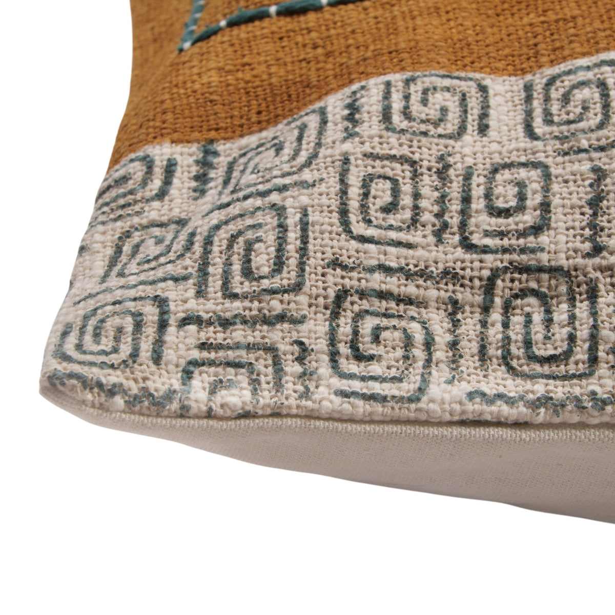 Mustard and Cream Block Print Cotton Pillowcase by Studio Vastu