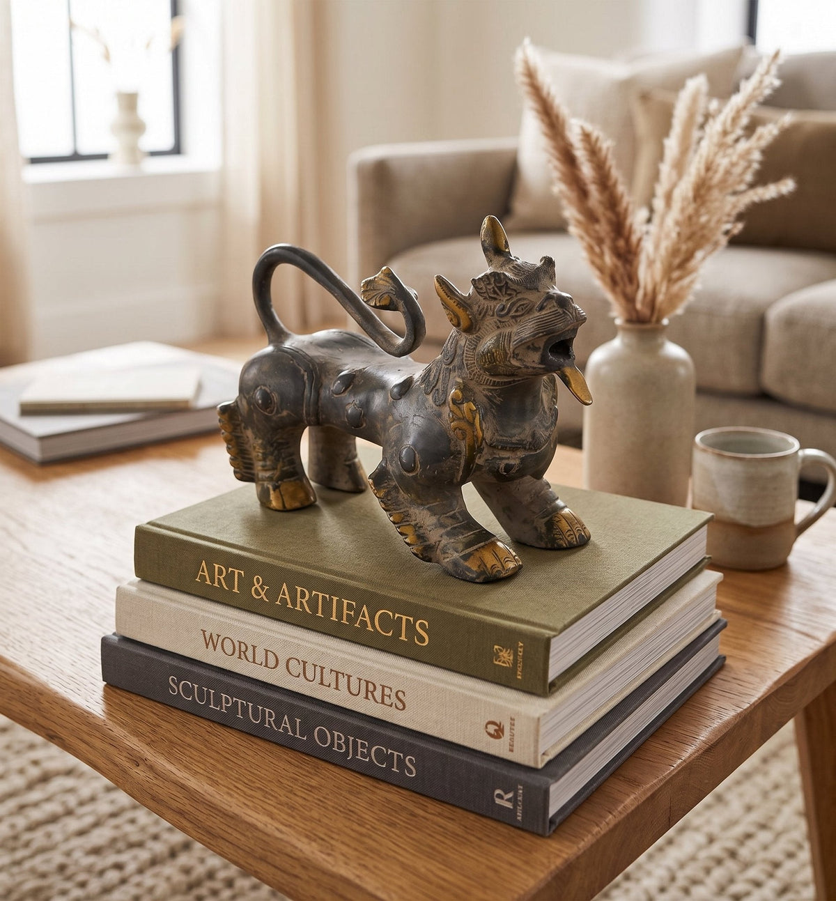 Mythological Brass Lion Figurine by Studio Vastu