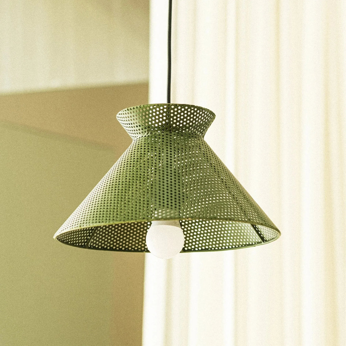 Olive Green Perforated Steel Pendant Light by Studio Vastu