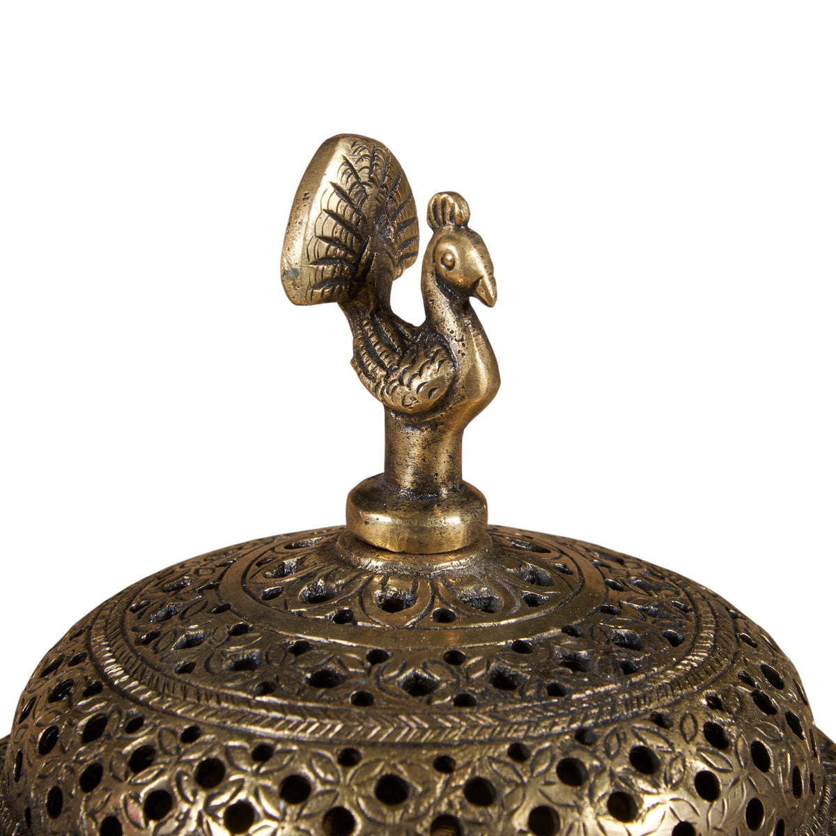 Peacock Motif Brass Incense Burner by Studio Vastu