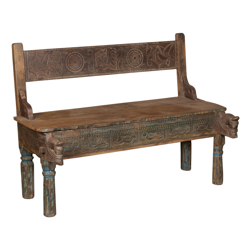 Peacock Motif Teak Haveli Bench by Studio Vastu