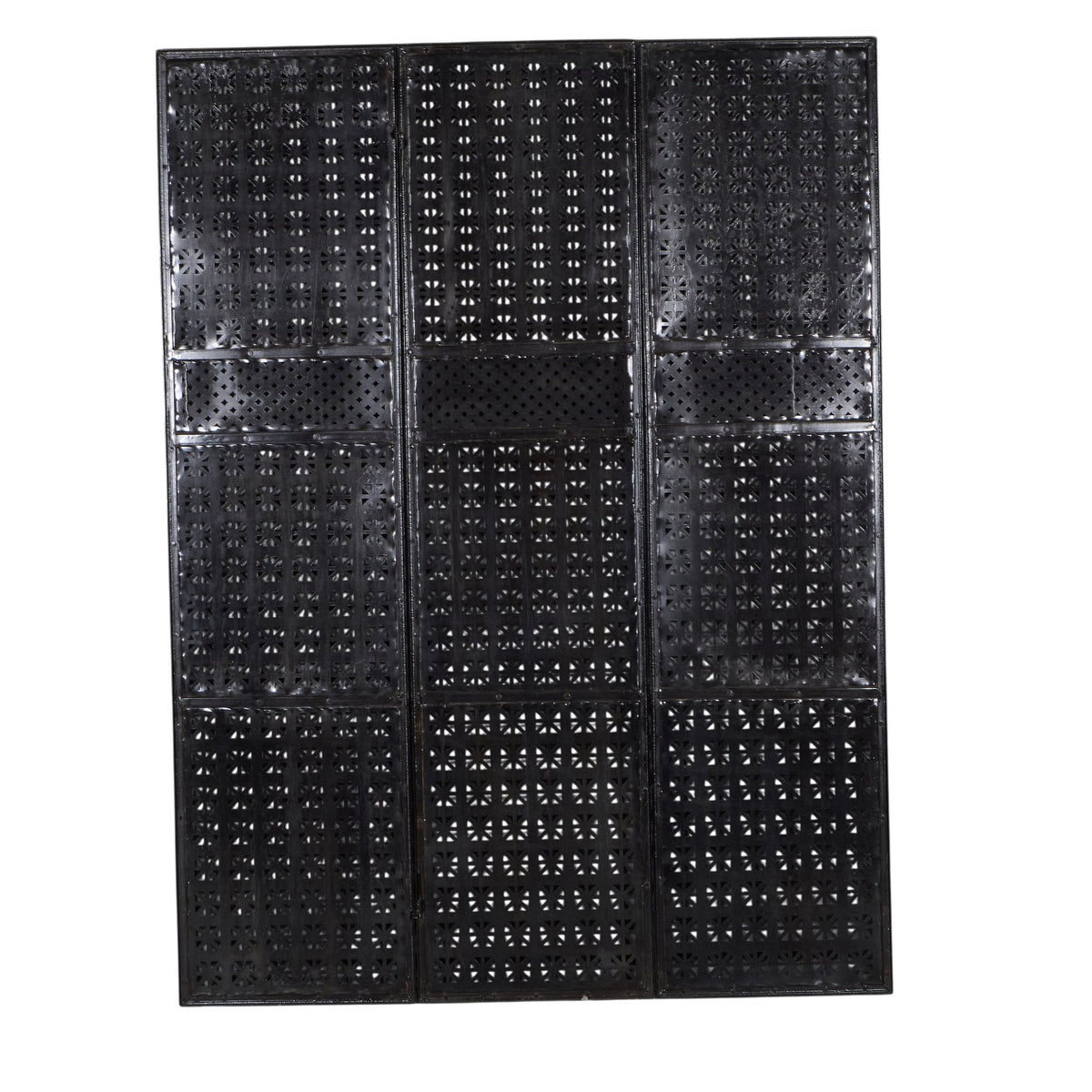 Perforated Black Iron 3-Panel Screen by Studio Vastu
