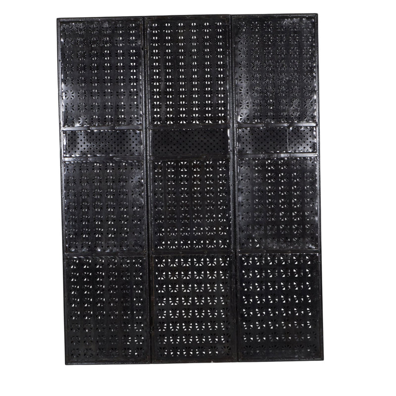 Perforated Black Iron 3-Panel Screen by Studio Vastu