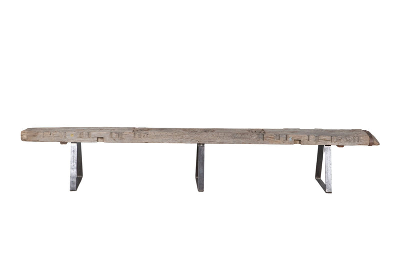 Reclaimed Teak Beam Bench with Iron Legs by Studio Vastu