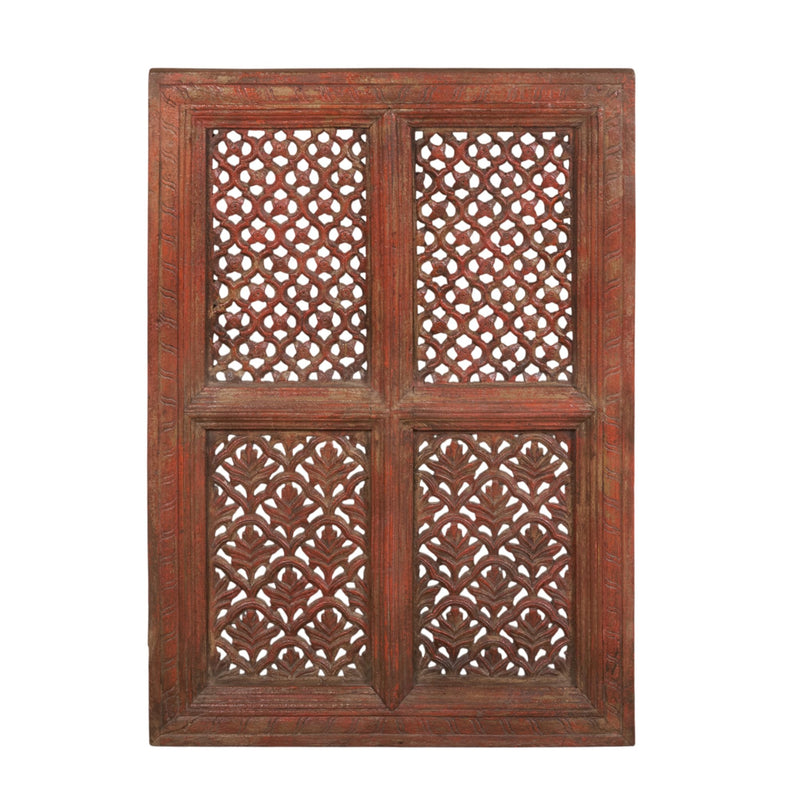 Red Carved Wood Jali Wall Panel by Studio Vastu