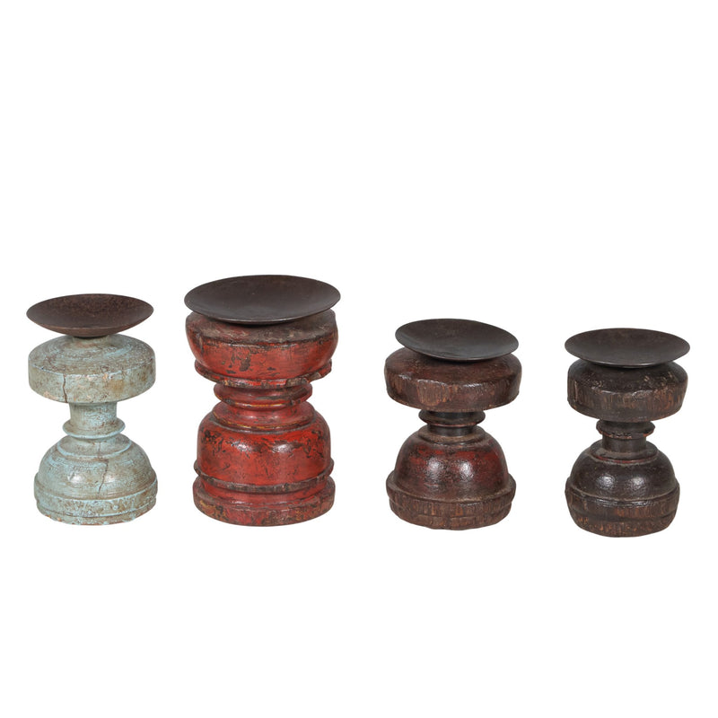 Red Lacquered Hand-Turned Candle Stand by Studio Vastu